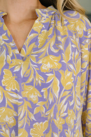 Dear Scarlett Lizzy Breeze Top in Purple and Yellow Floral