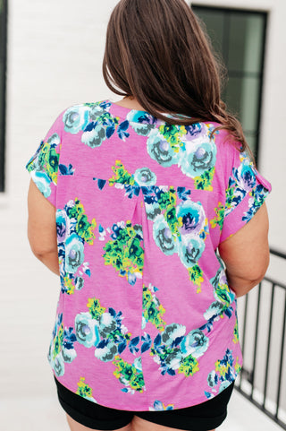 Dear Scarlett Lizzy Cap Sleeve Top in Coral and Blue Floral