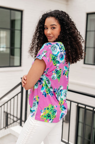 Dear Scarlett Lizzy Cap Sleeve Top in Coral and Blue Floral