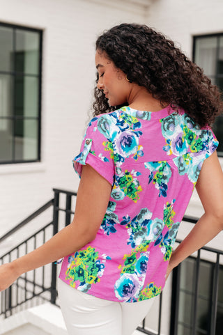 Dear Scarlett Lizzy Cap Sleeve Top in Coral and Blue Floral