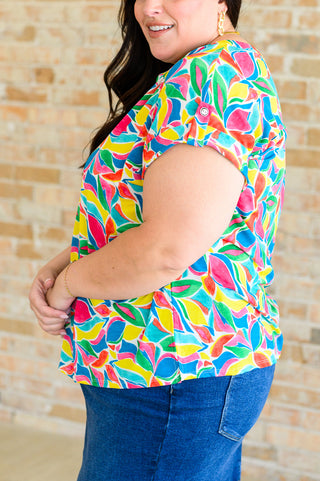Dear Scarlett Lizzy Cap Sleeve Top in Emerald and Teal Mod Floral