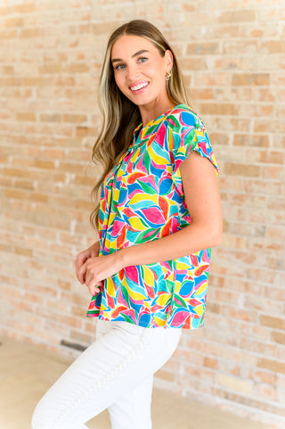 Dear Scarlett Lizzy Cap Sleeve Top in Emerald and Teal Mod Floral