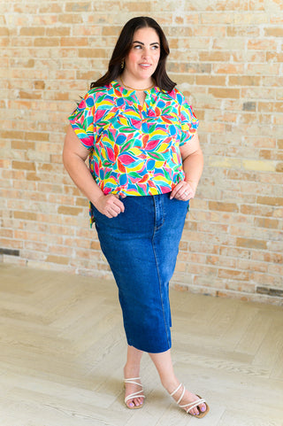 Dear Scarlett Lizzy Cap Sleeve Top in Emerald and Teal Mod Floral