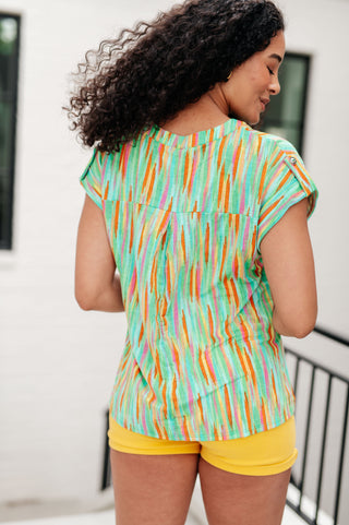 Dear Scarlett Lizzy Cap Sleeve Top in Lime and Emerald Multi Stripe