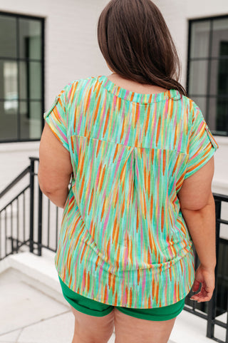 Dear Scarlett Lizzy Cap Sleeve Top in Lime and Emerald Multi Stripe