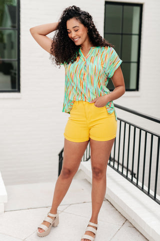 Dear Scarlett Lizzy Cap Sleeve Top in Lime and Emerald Multi Stripe