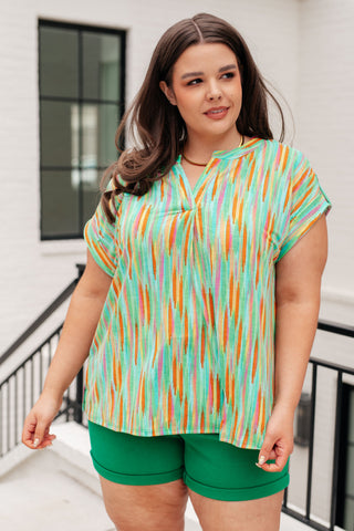 Dear Scarlett Lizzy Cap Sleeve Top in Lime and Emerald Multi Stripe