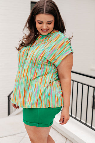 Dear Scarlett Lizzy Cap Sleeve Top in Lime and Emerald Multi Stripe
