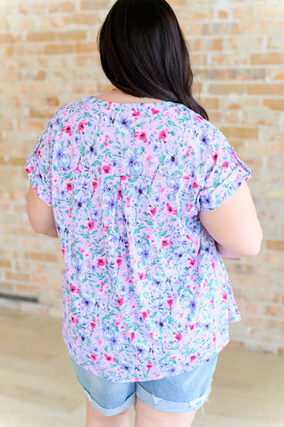 Dear Scarlett Lizzy Cap Sleeve Top in Muted Lavender and Pink Floral