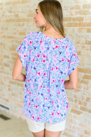 Dear Scarlett Lizzy Cap Sleeve Top in Muted Lavender and Pink Floral