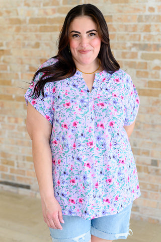 Dear Scarlett Lizzy Cap Sleeve Top in Muted Lavender and Pink Floral