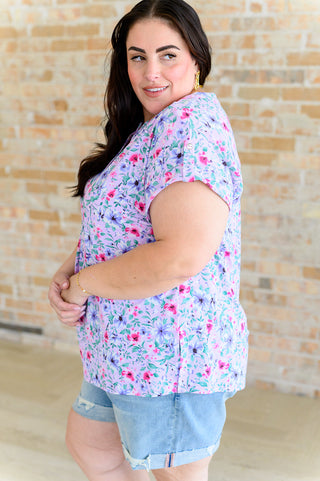 Dear Scarlett Lizzy Cap Sleeve Top in Muted Lavender and Pink Floral
