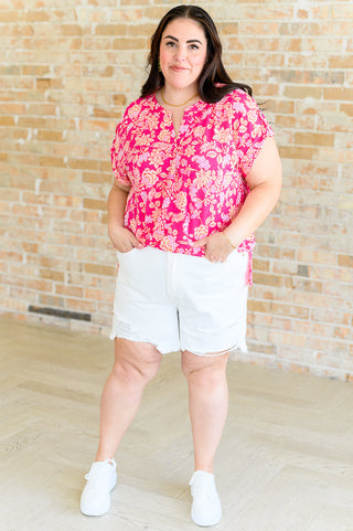 Dear Scarlett Lizzy Cap Sleeve Top in Pink and Peach Floral
