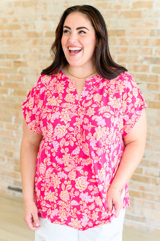 Dear Scarlett Lizzy Cap Sleeve Top in Pink and Peach Floral