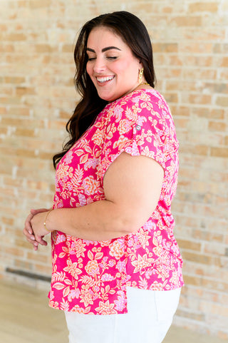 Dear Scarlett Lizzy Cap Sleeve Top in Pink and Peach Floral