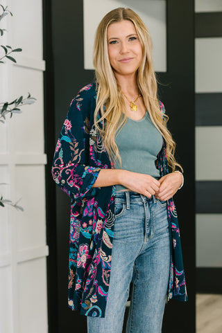 Dear Scarlett Lizzy Cardigan in Hunter Green Floral Paisley
