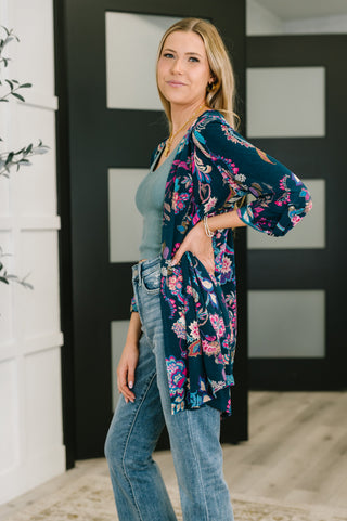 Dear Scarlett Lizzy Cardigan in Hunter Green Floral Paisley