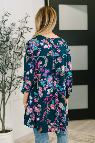 Dear Scarlett Lizzy Cardigan in Hunter Green Floral Paisley