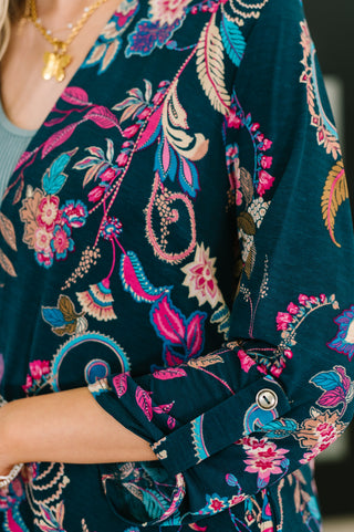 Dear Scarlett Lizzy Cardigan in Hunter Green Floral Paisley