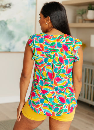 Dear Scarlett Lizzy Flutter Sleeve Top in Teal and Red Mod Floral