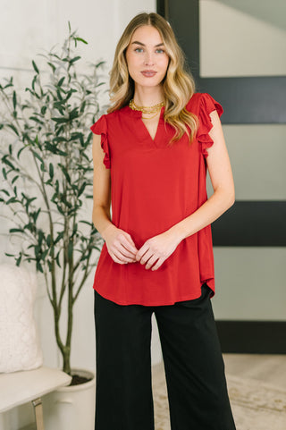 Dear Scarlett Lizzy Flutter Sleeve V-Neck Blouse in Red