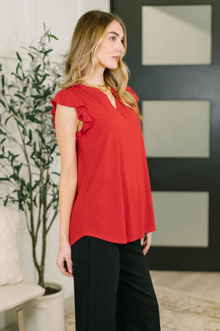Dear Scarlett Lizzy Flutter Sleeve V-Neck Blouse in Red