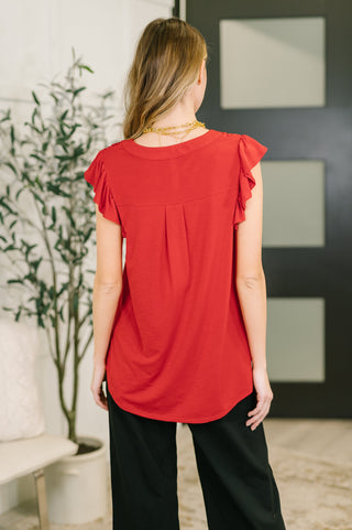 Dear Scarlett Lizzy Flutter Sleeve V-Neck Blouse in Red