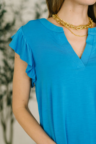Dear Scarlett Lizzy Flutter Sleeve V-Neck Blouse in in Aqua