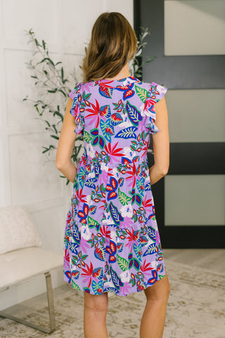 Dear Scarlett Lizzy Flutter Sleeve Dress in Multi Leaf