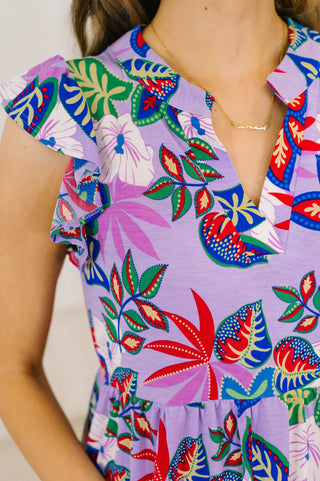 Dear Scarlett Lizzy Flutter Sleeve Dress in Multi Leaf