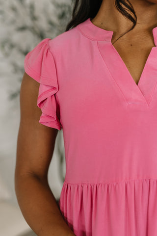 Dear Scarlett Lizzy Forever Flutter Sleeve Dress in Pink Glow