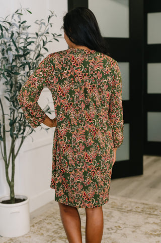 Dear Scarlett Lizzy Long Sleeve Dress in Olive Paisley