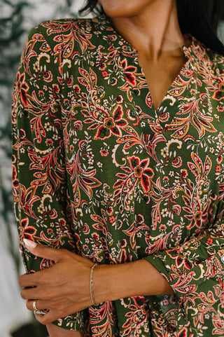 Dear Scarlett Lizzy Long Sleeve Dress in Olive Paisley