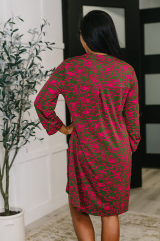 Dear Scarlett Lizzy Long Sleeve Dress in Pink and Olive Abstract Floral