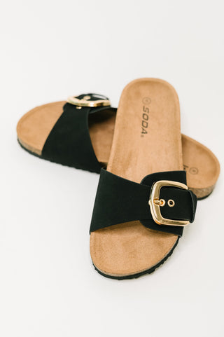 Soda Lizzy Slip On Buckle Strap Sandal in Black