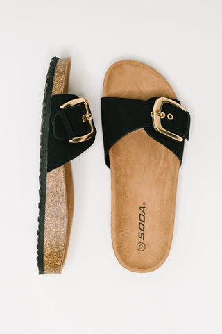 Soda Lizzy Slip On Buckle Strap Sandal in Black