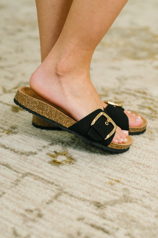 Soda Lizzy Slip On Buckle Strap Sandal in Black
