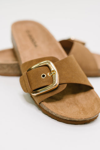 Soda Lizzy Slip On Buckle Strap Sandal in Tan