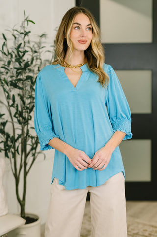 Dear Scarlett Lizzy Smock Top in Coastal Blue