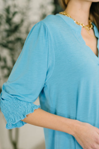 Dear Scarlett Lizzy Smock Top in Coastal Blue