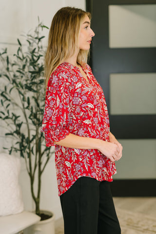 Dear Scarlett Lizzy Smock Top in Red and Pink Floral