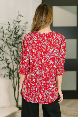 Dear Scarlett Lizzy Smock Top in Red and Pink Floral