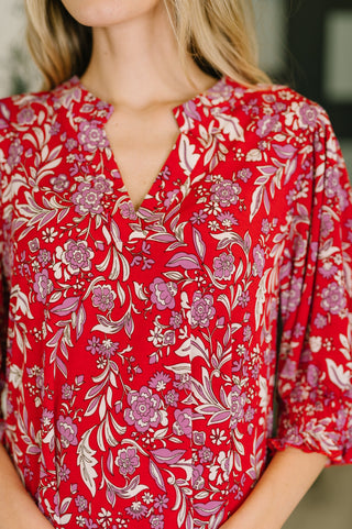 Dear Scarlett Lizzy Smock Top in Red and Pink Floral