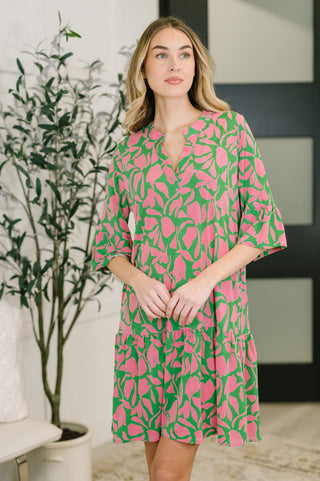Dear Scarlett Lizzy Sunday Dress in Emerald Abstract Floral
