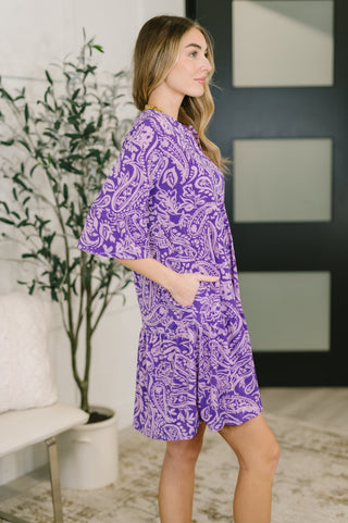 Dear Scarlett Lizzy Sunday Dress in Purple Paisley