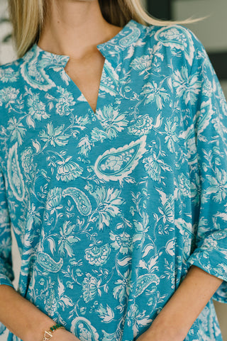 Dear Scarlett Lizzy Top in Aqua Paisley