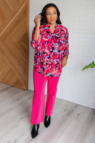 Dear Scarlett Lizzy Top in Black and Magenta Multi Floral