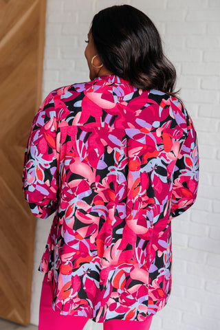 Dear Scarlett Lizzy Top in Black and Magenta Multi Floral