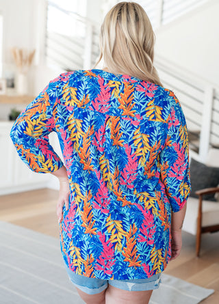 Dear Scarlett Lizzy Top in Blue and Pink Branches