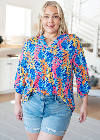 Dear Scarlett Lizzy Top in Blue and Pink Branches